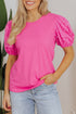 Ribbed Knit Puff Sleeve Pearl Beaded Shirt