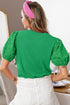 Ribbed Knit Puff Sleeve Pearl Beaded Shirt