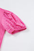 Ribbed Knit Puff Sleeve Pearl Beaded Shirt