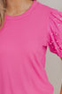 Ribbed Knit Puff Sleeve Pearl Beaded Shirt