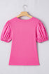 Ribbed Knit Puff Sleeve Pearl Beaded Shirt