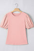 Ribbed Knit Puff Sleeve Pearl Beaded Shirt