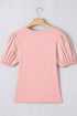 Ribbed Knit Puff Sleeve Pearl Beaded Shirt