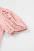 Ribbed Knit Puff Sleeve Pearl Beaded Shirt