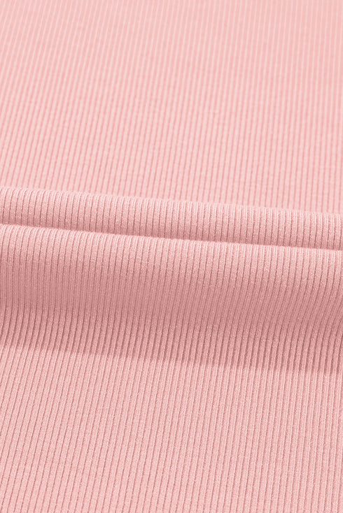 Ribbed Knit Puff Sleeve Pearl Beaded Shirt