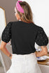 Ribbed Knit Puff Sleeve Pearl Beaded Shirt