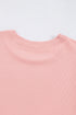 Ribbed Knit Puff Sleeve Pearl Beaded Shirt