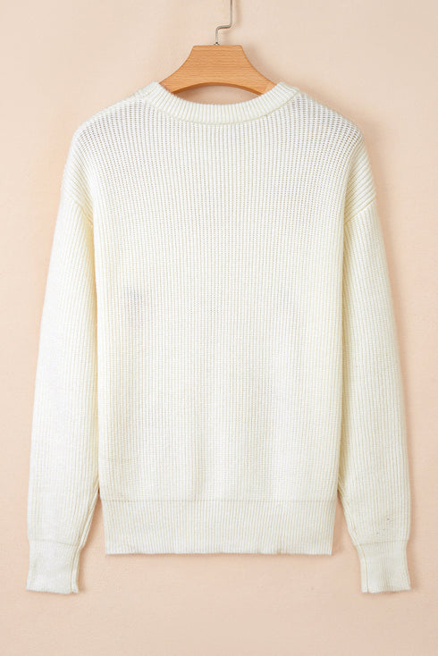 Ribbed Knit Pumpkin Pattern Crew Neck Sweater