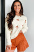 Ribbed Knit Pumpkin Pattern Crew Neck Sweater