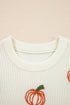 Ribbed Knit Pumpkin Pattern Crew Neck Sweater