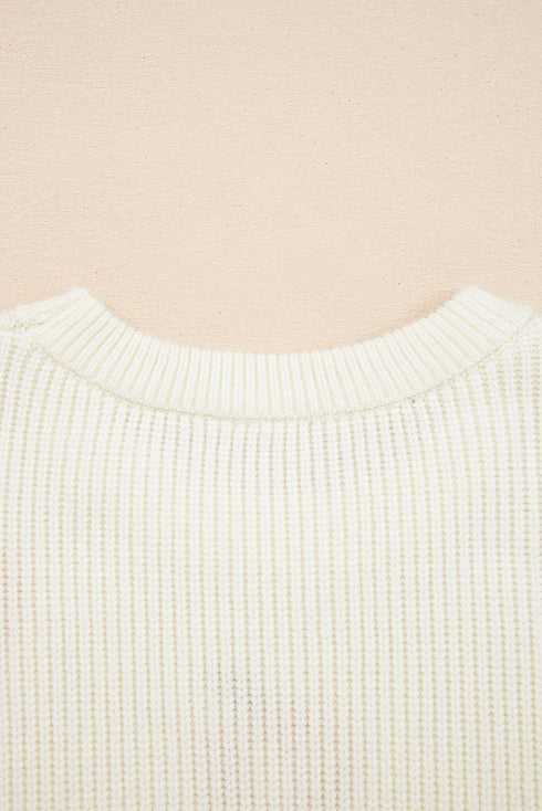 Ribbed Knit Pumpkin Pattern Crew Neck Sweater