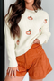 Ribbed Knit Pumpkin Pattern Crew Neck Sweater