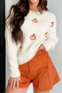 Ribbed Knit Pumpkin Pattern Crew Neck Sweater