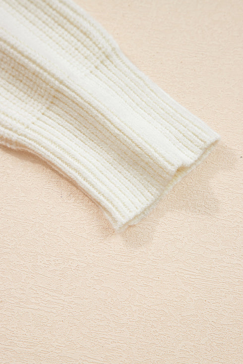 Ribbed Knit Pumpkin Pattern Crew Neck Sweater
