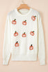 Ribbed Knit Pumpkin Pattern Crew Neck Sweater