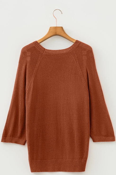 Ribbed Knit Round Neck Short Sleeve Sweater