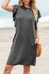 Ribbed Knit Ruffle Sleeve Relaxed Shift Dress