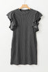 Ribbed Knit Ruffle Sleeve Relaxed Shift Dress