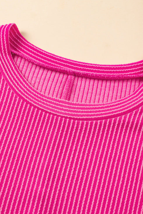 Ribbed Knit Ruffle Sleeve Relaxed Shift Dress
