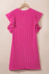 Ribbed Knit Ruffle Sleeve Relaxed Shift Dress