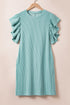 Ribbed Knit Ruffle Sleeve Relaxed Shift Dress
