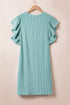 Ribbed Knit Ruffle Sleeve Relaxed Shift Dress