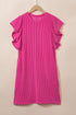Ribbed Knit Ruffle Sleeve Relaxed Shift Dress
