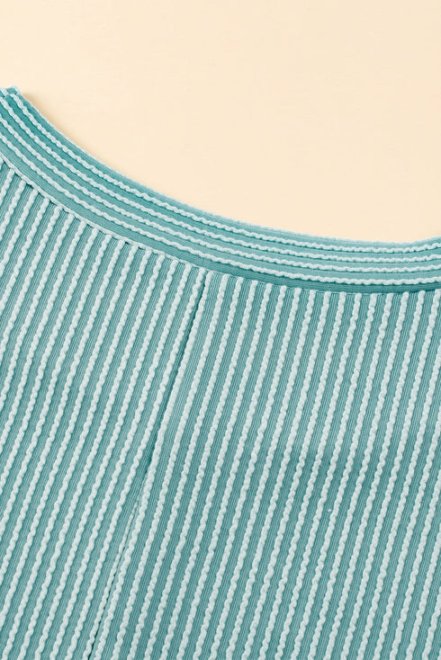 Ribbed Knit Ruffle Sleeve Relaxed Shift Dress
