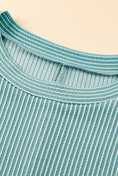 Ribbed Knit Ruffle Sleeve Relaxed Shift Dress