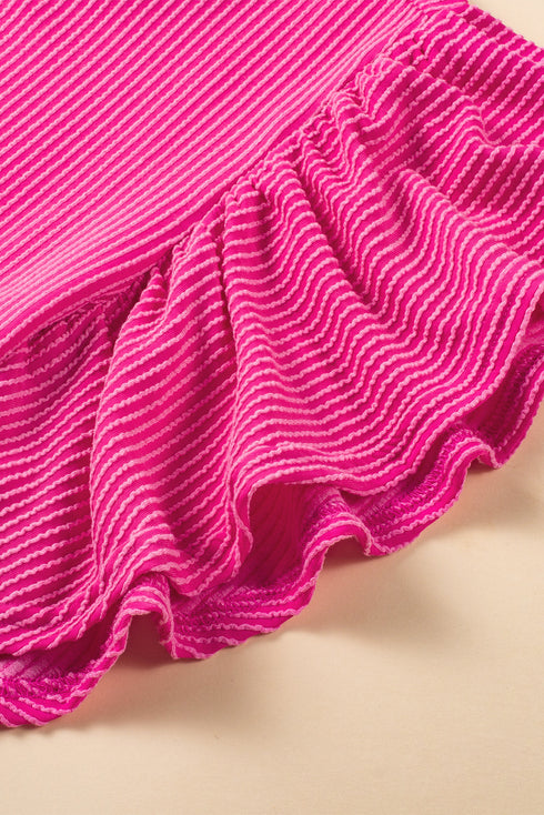 Ribbed Knit Ruffle Sleeve Relaxed Shift Dress