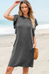 Ribbed Knit Ruffle Sleeve Relaxed Shift Dress