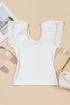 Ribbed Knit Ruffle Sleeve Slim Fit Top