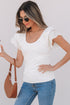 Ribbed Knit Ruffle Sleeve Slim Fit Top