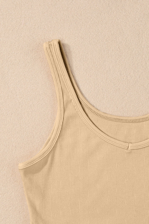 Ribbed Knit Scoop Neck Fitted Cropped Tank Top