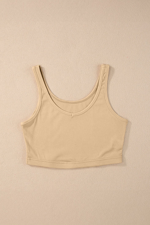 Ribbed Knit Scoop Neck Fitted Cropped Tank Top