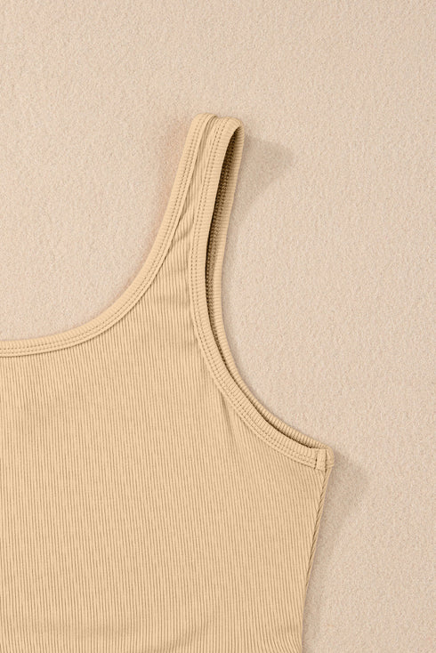 Ribbed Knit Scoop Neck Fitted Cropped Tank Top