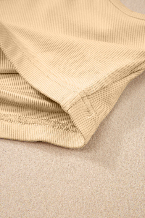 Ribbed Knit Scoop Neck Fitted Cropped Tank Top