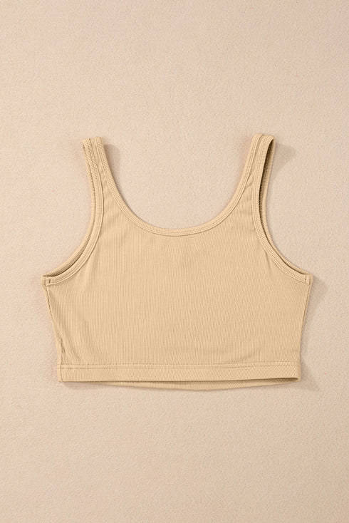 Ribbed Knit Scoop Neck Fitted Cropped Tank Top