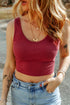 Ribbed Knit Scoop Neck Fitted Cropped Tank Top