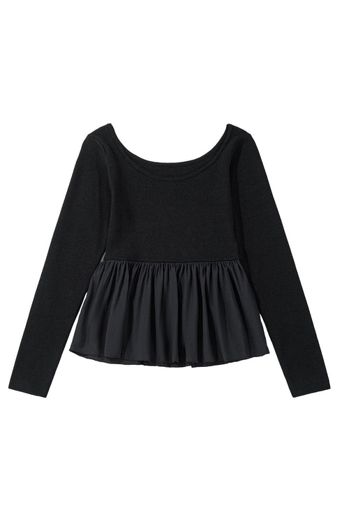 Ribbed Knit Scoop Neck Long Sleeve Peplum Top