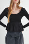 Ribbed Knit Scoop Neck Long Sleeve Peplum Top