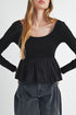 Ribbed Knit Scoop Neck Long Sleeve Peplum Top