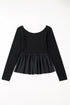 Ribbed Knit Scoop Neck Long Sleeve Peplum Top