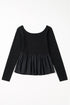 Ribbed Knit Scoop Neck Long Sleeve Peplum Top