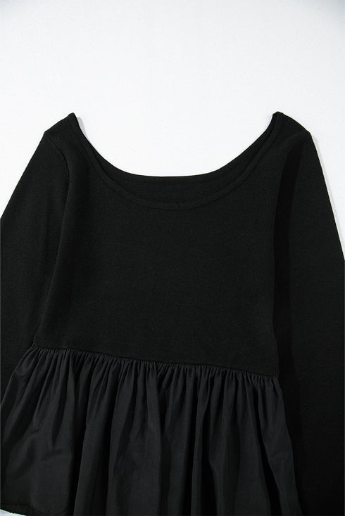 Ribbed Knit Scoop Neck Long Sleeve Peplum Top