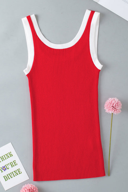 Ribbed Knit Scoop Neck Sleeveless Tank Top