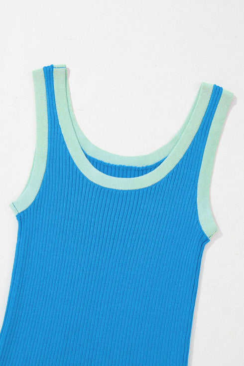 Ribbed Knit Scoop Neck Sleeveless Tank Top