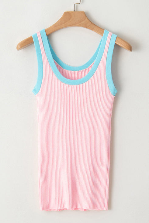 Ribbed Knit Scoop Neck Sleeveless Tank Top