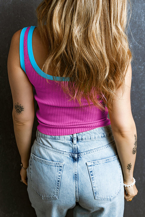 Ribbed Knit Scoop Neck Sleeveless Tank Top