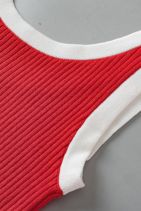 Ribbed Knit Scoop Neck Sleeveless Tank Top